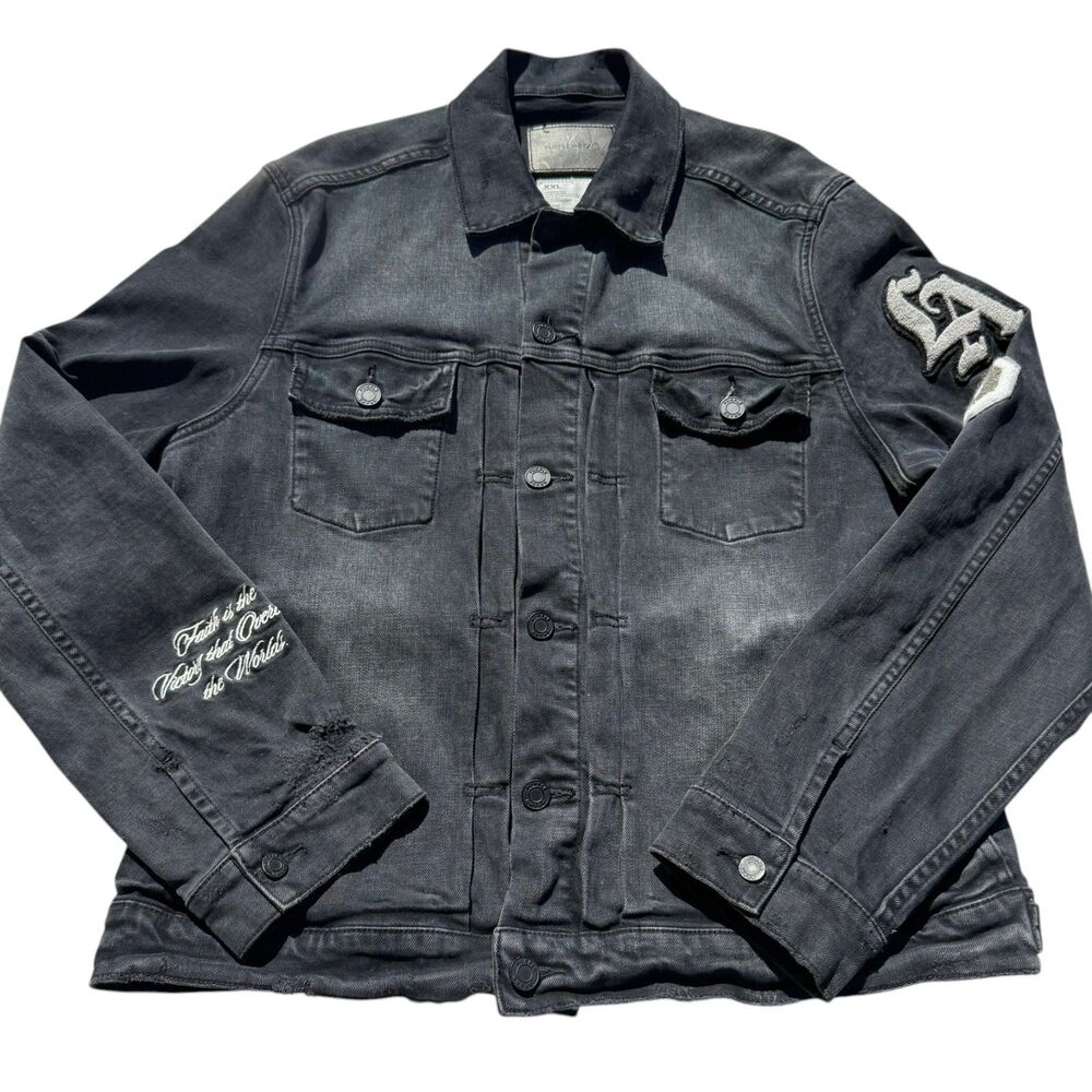 Purple Brand P007 Denim Trucker Jacket XXL Black Logo Graphic Los Angles Patch